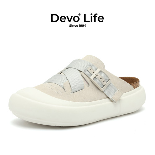 Devo/的沃增高厚底软木拖鞋包头女休闲勃肯半包24088