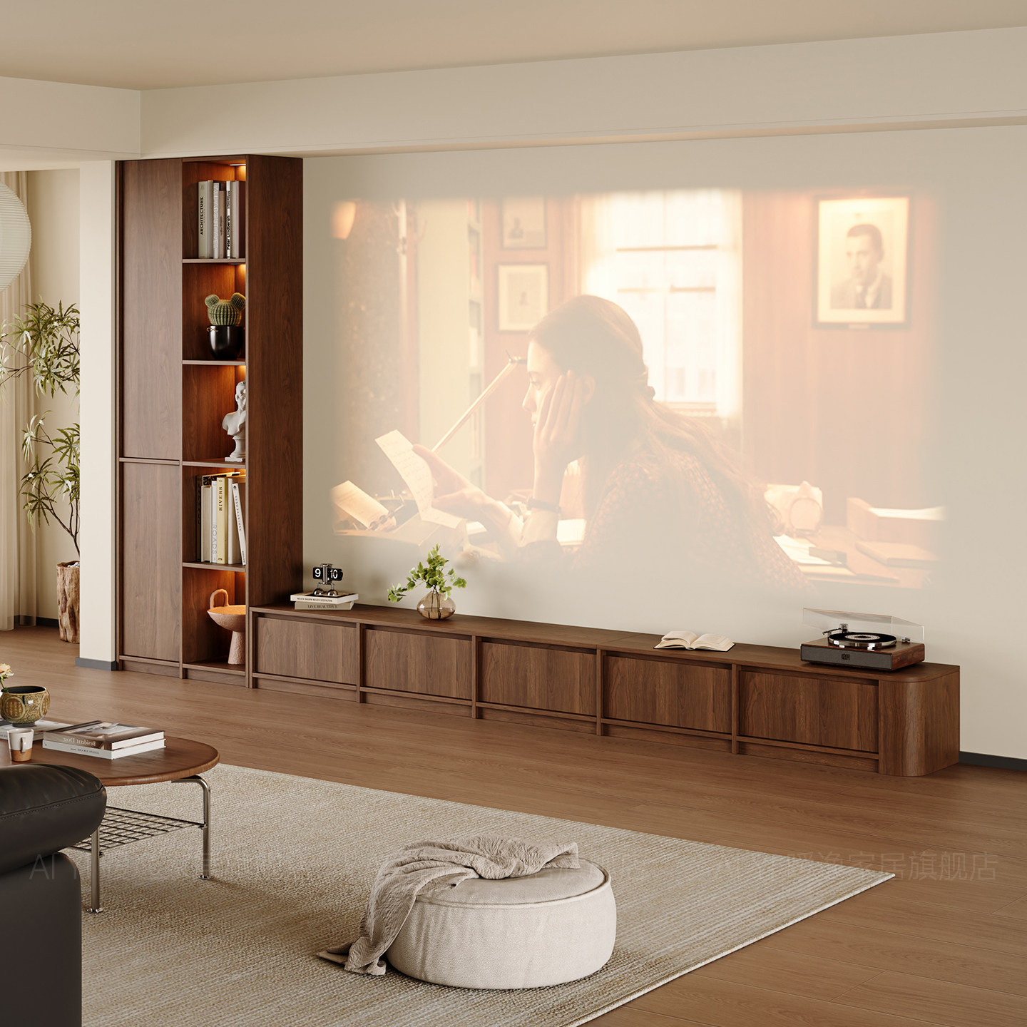 中古风实木圆弧电视组合柜家用靠墙客厅小户型骨骼线定制收纳边柜