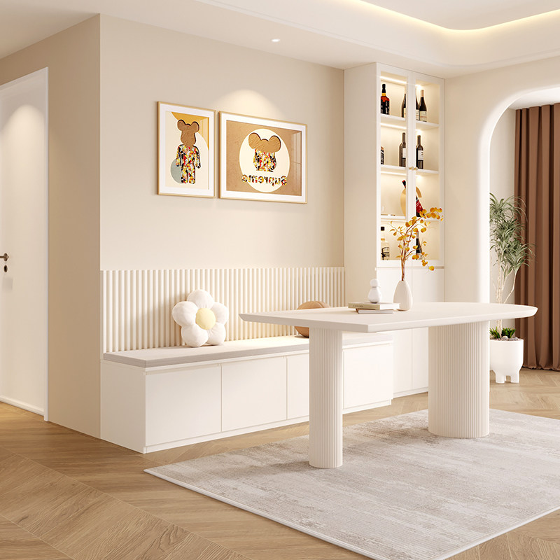 轻奢奶油风家用客厅卡座沙发餐边柜一体靠墙隔断酒柜储物柜定制