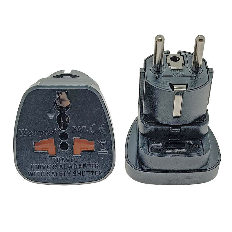 Wonpro稳不落德标万用转换插头大面板带安全区门含15A保险丝2500W