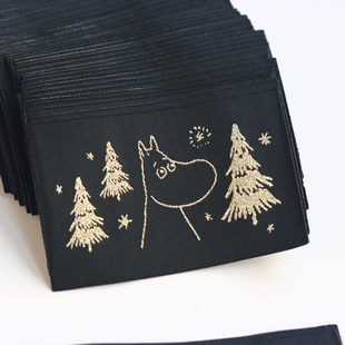 黑底金丝圣诞树领标布标现货商标定制服装 辅料帽子织唛头源头工厂