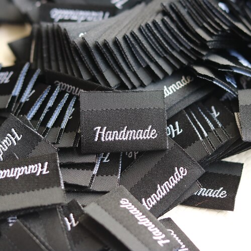 通用handmade手写英文织唛大肠发圈对折布标服装包包辅料领标设计
