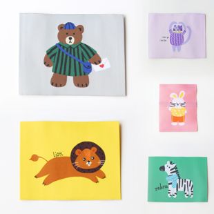 ins插画风大织唛标可爱卡通动物商标设计领标服装 辅料定制现货