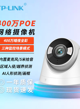 TP-LINK 室内400万PoE半球音频 暗夜全彩 网络摄像头安防有线高清摄像机手机远程监控器TL-IPC445EP-WB