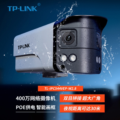 TP-LINK TL-IPC544VEP-W2.8 400万180度双目超广角网络监控摄像机 双人形侦测区域入侵越界侦测声光报警车辆