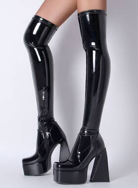 Sexy boots2022秋冬新款女长筒过膝美腿靴高水台粗跟侧拉链时装靴