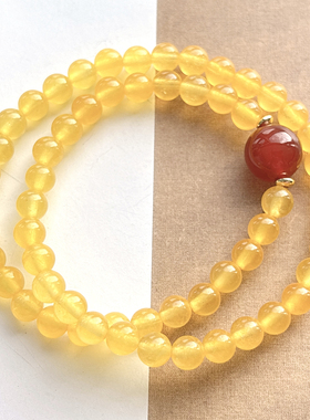 天然黄玉髓红玛瑙两圈手链女款轻奢小众礼物