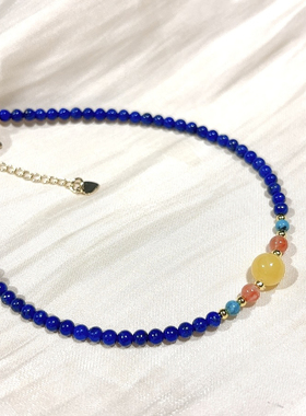 天然青金石项链女款单圈时尚百搭青金石饰品礼物送女友闺蜜