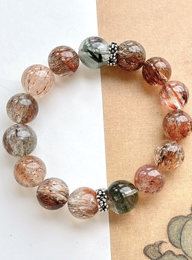 天然黑金超七水晶 绿幽灵多宝手链女款 绿幽灵多宝手链