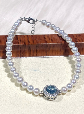 天然淡水珍珠搭配海蓝宝手链女款ins小众设计高级感生日礼物