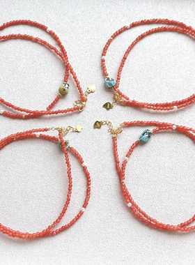 天然南红玛瑙原矿松石锁骨链手链女款时尚百搭南红项链 礼物