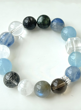 天然海蓝宝水晶多宝手链女款时尚百搭多巴胺色系串珠水晶手串