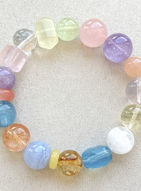 天然水晶多宝手串黄水晶海蓝宝 紫水晶 星光粉晶多宝