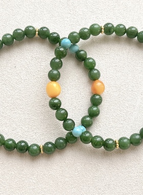 天然碧玉蜜蜡松石多宝手链女款手串饰品礼物送女友闺蜜