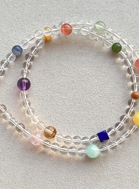 天然白水晶多宝项链紫水晶粉水晶女款 diy 原创水晶礼物