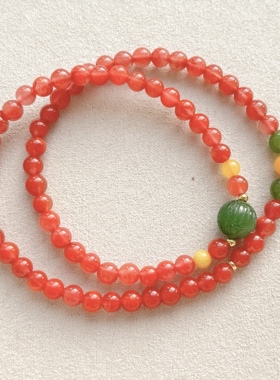 天然南红玛瑙碧玉两圈手链女款多宝手串饰品礼物送女友闺蜜
