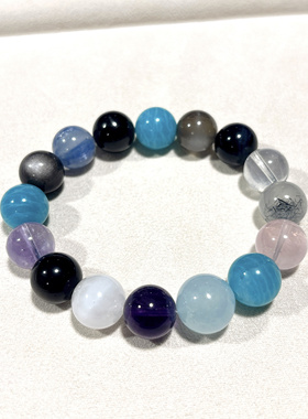 天然水晶多宝手链海蓝宝 刘菲菲同款 白水晶原创设计手链