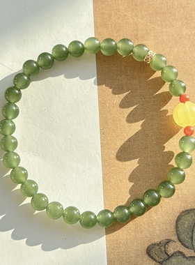 天然和田玉手链女款和田玉蜜蜡手串饰品礼物送女友