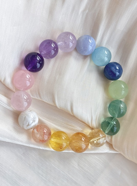 天然水晶多宝手串黄水晶手链招财转运粉水晶紫水晶女款手饰礼物