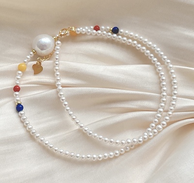 天然淡水珍珠项链 女款珍珠巴洛克项链 珍珠多宝项链