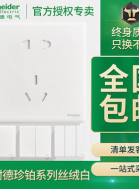 施耐德开关插座珍铂系列丝绒白带usb一开五孔5全屋套餐四开关面板