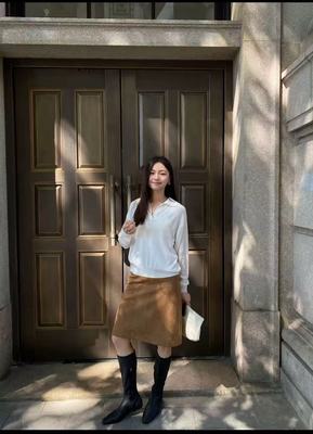 2025新款鹿皮绒简单复古百搭半身裙女秋冬高腰显瘦中长款一步裙子
