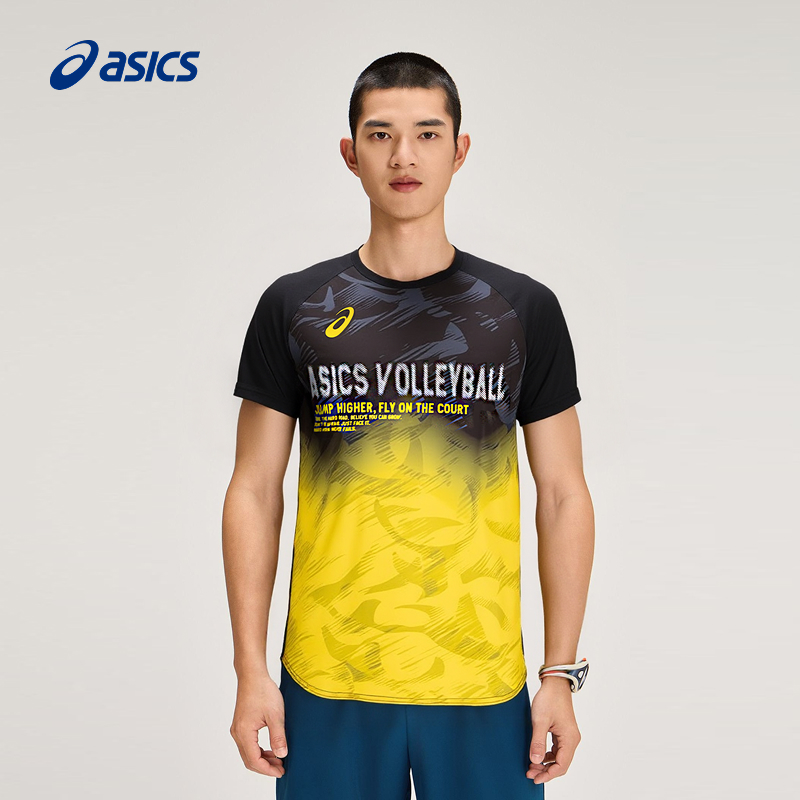 ASICS亚瑟士新款男式排球短袖T恤圆领涤纶简约运动T恤