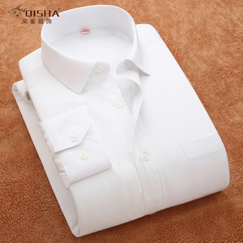 男装衬衫柒鲨男纯色衬衣加绒加厚