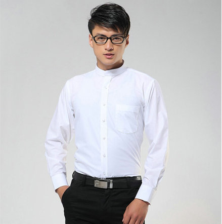 推荐立领中国风衬衫男装春秋商务职业男式长袖纯色衬衣