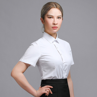 思维伯格女士V领短袖衬衫职业女夏季女装夏天白色工作服