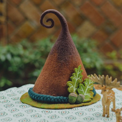 羊毛毡松果巫师魔法女巫帽帽子