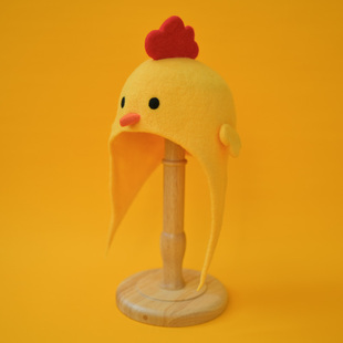 蘑菇梦手工羊毛毡成人儿童黄色可爱小鸡帽子