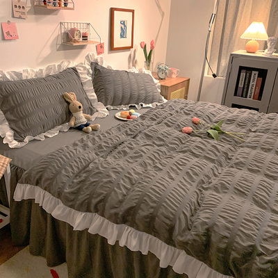 纯色四件套聚酯纤维水洗棉ins风