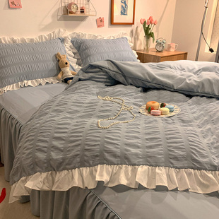 ins韩式公主风水洗棉四件套全棉纯棉网红款少女心床单被套宿舍床