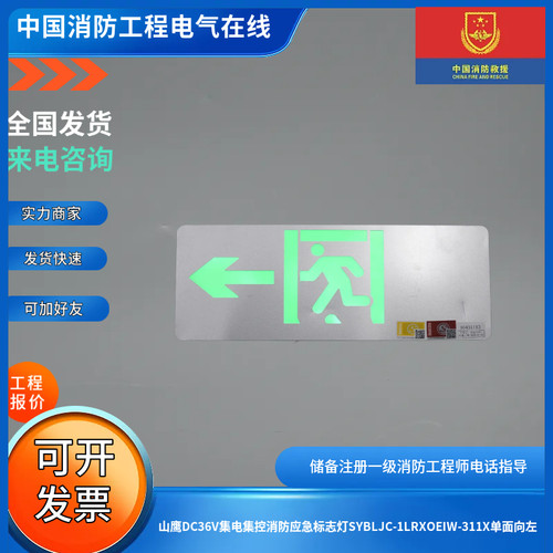 山鹰DC36V集电集控消防疏散标志灯SYBLJC-1LRXOEIW-311X单面向左