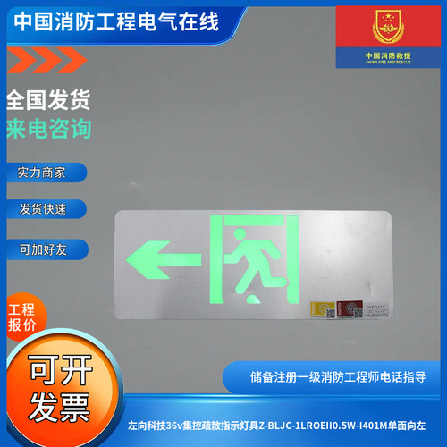 左向科技36v集控疏散指示灯Z-BLJC-1LROEII0.5W-I401M/A单面向左