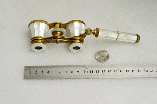 百年前法国巴黎 珍珠望远镜 歌剧观剧镜 珍珠贝壳母贝带手柄古董