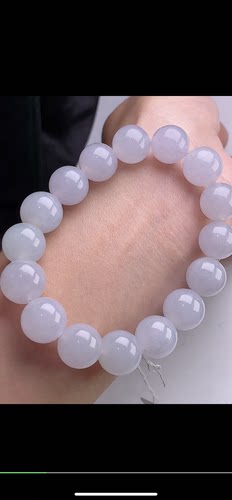 12.7mm,水润 白冰手串，天然翡翠A货blm6107-9