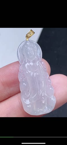 裸石36.5-16.2-5mm,冰透观音18k金扣头吊坠天然翡翠A货lez661823