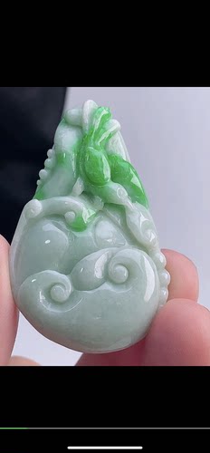 50.3-32-8mm,水润  飘绿百年好合吊坠，天然翡翠A货aaa6917十五