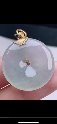 裸石28-5.3mm,水润 18k金冰种平安扣吊坠，天然翡翠A货cag6646