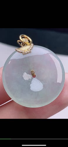 裸石28-5.3mm,水润 18k金冰种平安扣吊坠，天然翡翠A货cag6646