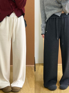 软糯舒适绵羊毛窄版加绒阔腿裤女冬季裤子宽松显瘦垂感直筒休闲裤