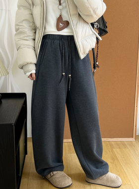 百搭奥粒绒加厚保暖抽绳香蕉裤冬季阔腿束脚两穿松紧腰弯刀卫裤女