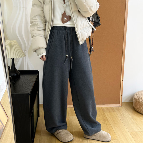 百搭奥粒绒加厚保暖抽绳香蕉裤冬季阔腿束脚两穿松紧腰弯刀卫裤女