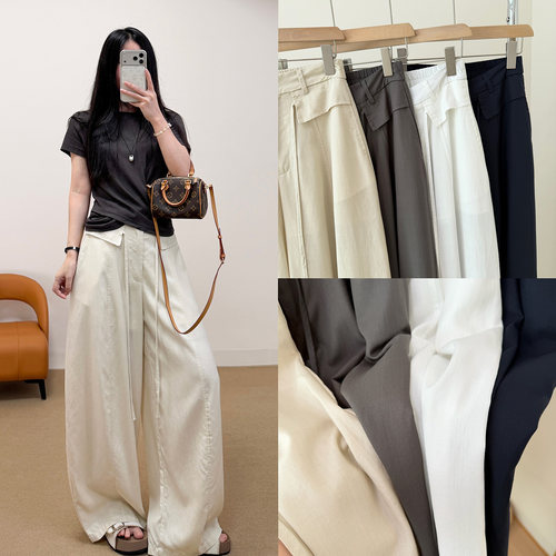 版型chao好！莱赛尔亚麻垂感阔腿裤女夏季松弛感通勤百搭显瘦裤子