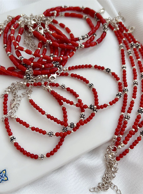 天然红宝石925银手链新品复古风