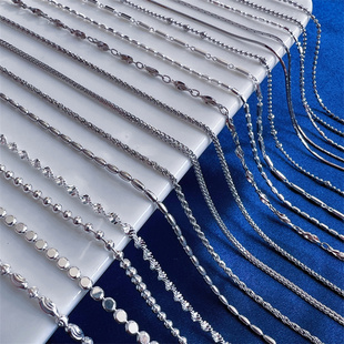 925纯银男女款项链圆橄榄珠蛇骨麻花桶珠波光粼粼简约基础搭配链