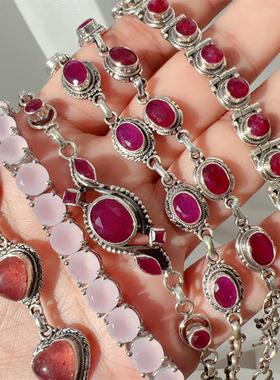 尼泊尔925纯银手工镶嵌手链