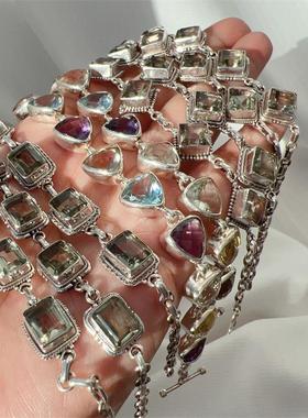 尼泊尔925纯银纯手工镶嵌手链